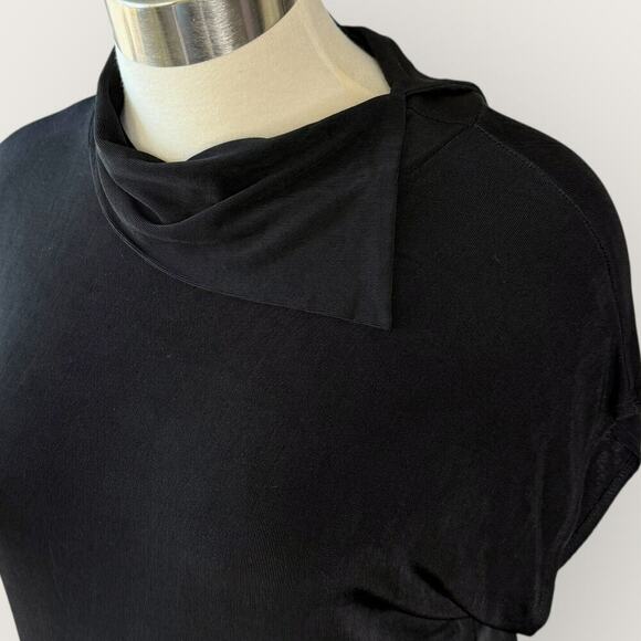 Chico's Travelers Vintage Cap Sleeve Asymmetric Cowl Neck Slinky Top XL/16 Black - Picture 6 of 13
